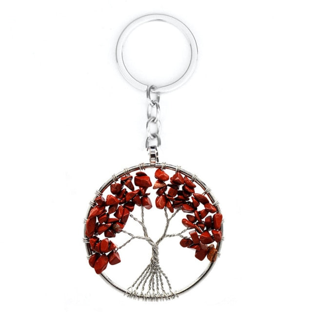 Natural Crystal Stone 7 Chakra Tree of Life Handmade Keychains