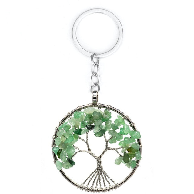 Natural Crystal Stone 7 Chakra Tree of Life Handmade Keychains