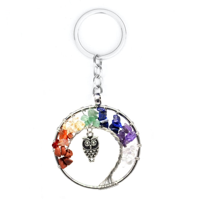 Natural Crystal Stone 7 Chakra Tree of Life Handmade Keychains